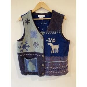 Robert Scott Siize L - Vintage Embroidery Cardigan Sweater Vest Snowflake Etc